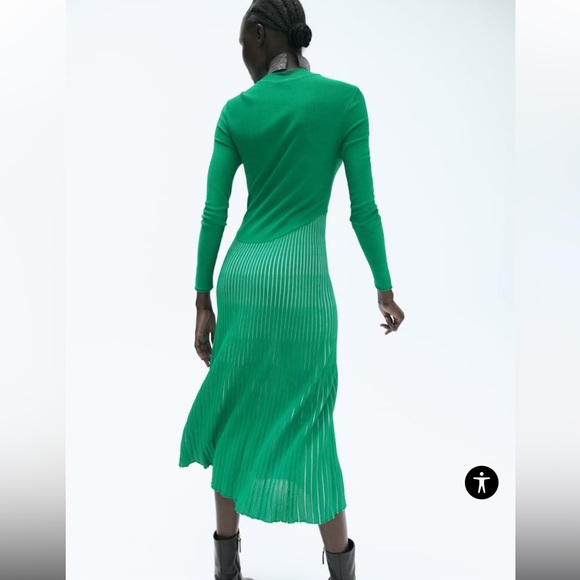 ZARA PLEATED KNIT MIDI DRESS - Picture 5 of 9